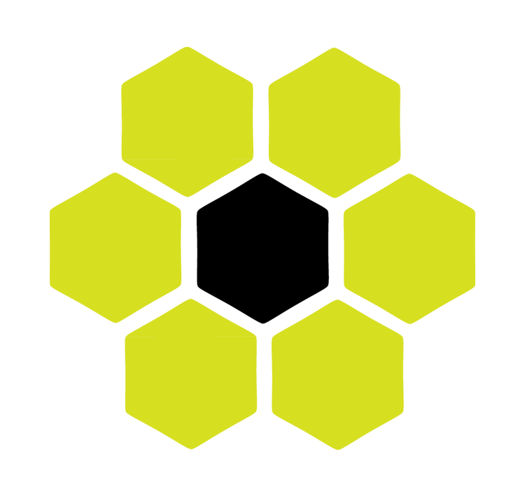 A flower made up of 6 light green hexagons and a black hexagon in the middle