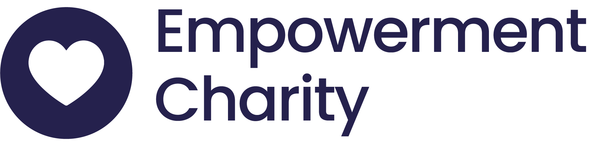 Empowerment Charity Logo with a navy circle and a heart cut out the middle of it