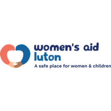 Logo for Women's Aid Luton, featuring a heart shape in orange and blue. Text reads, 