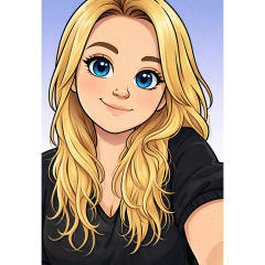 A cartoon image of Abbie. She has long blonde hair