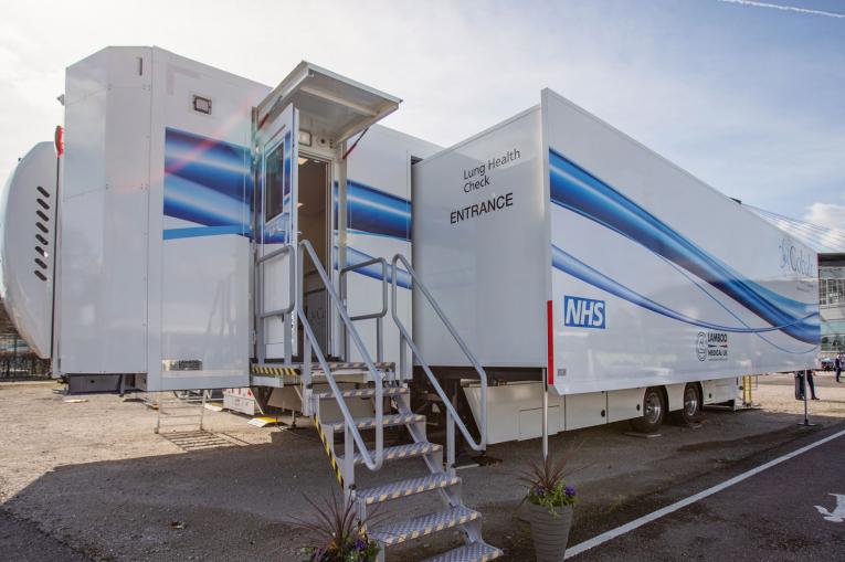 A photo of the lung health check van