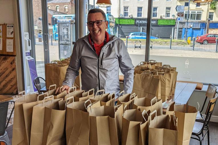 Food bags for the homeless at the Nightingales cafe
