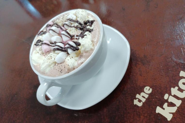 Hot chocolate on a cafe table