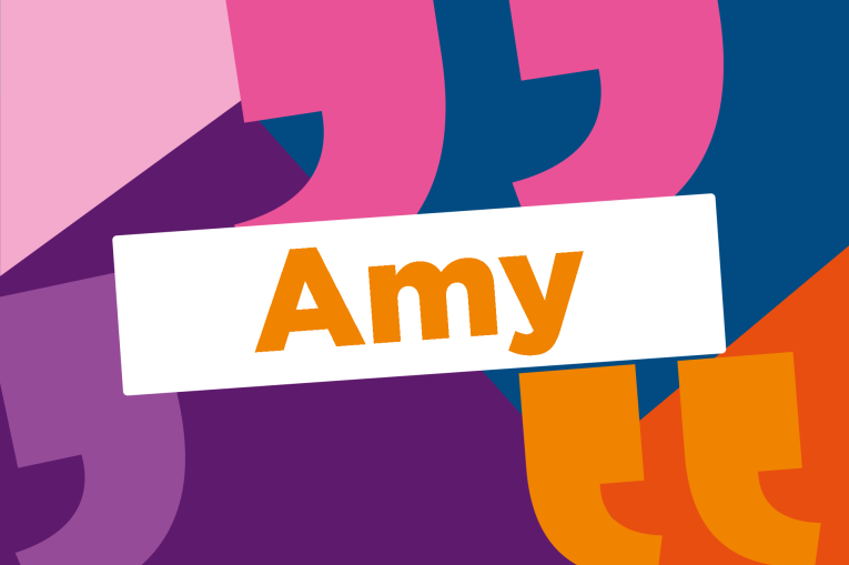 Amy written on a colourful background